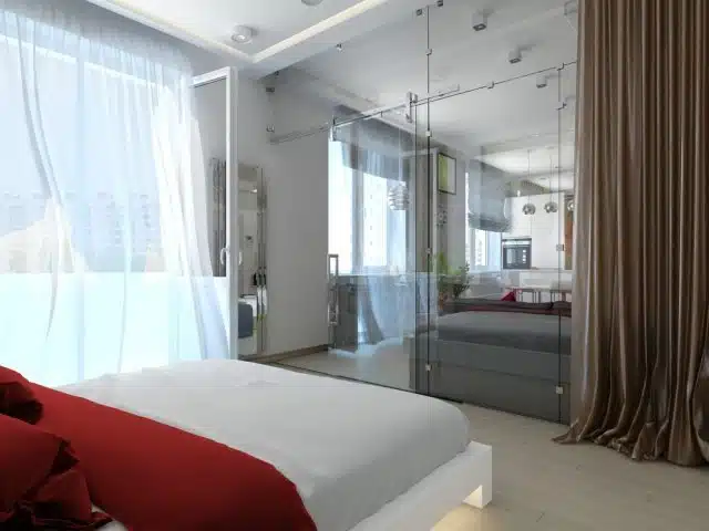 cloison-chambre-à-coucher-rideau-couleur-beige